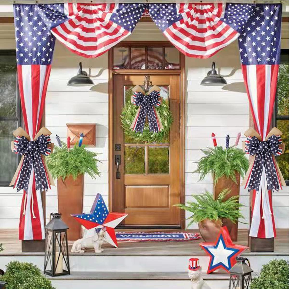 Patriotic Decor Bows - Burlap Red White Blue Stripe Stars | Perfect for 4th of July & Memorial Day