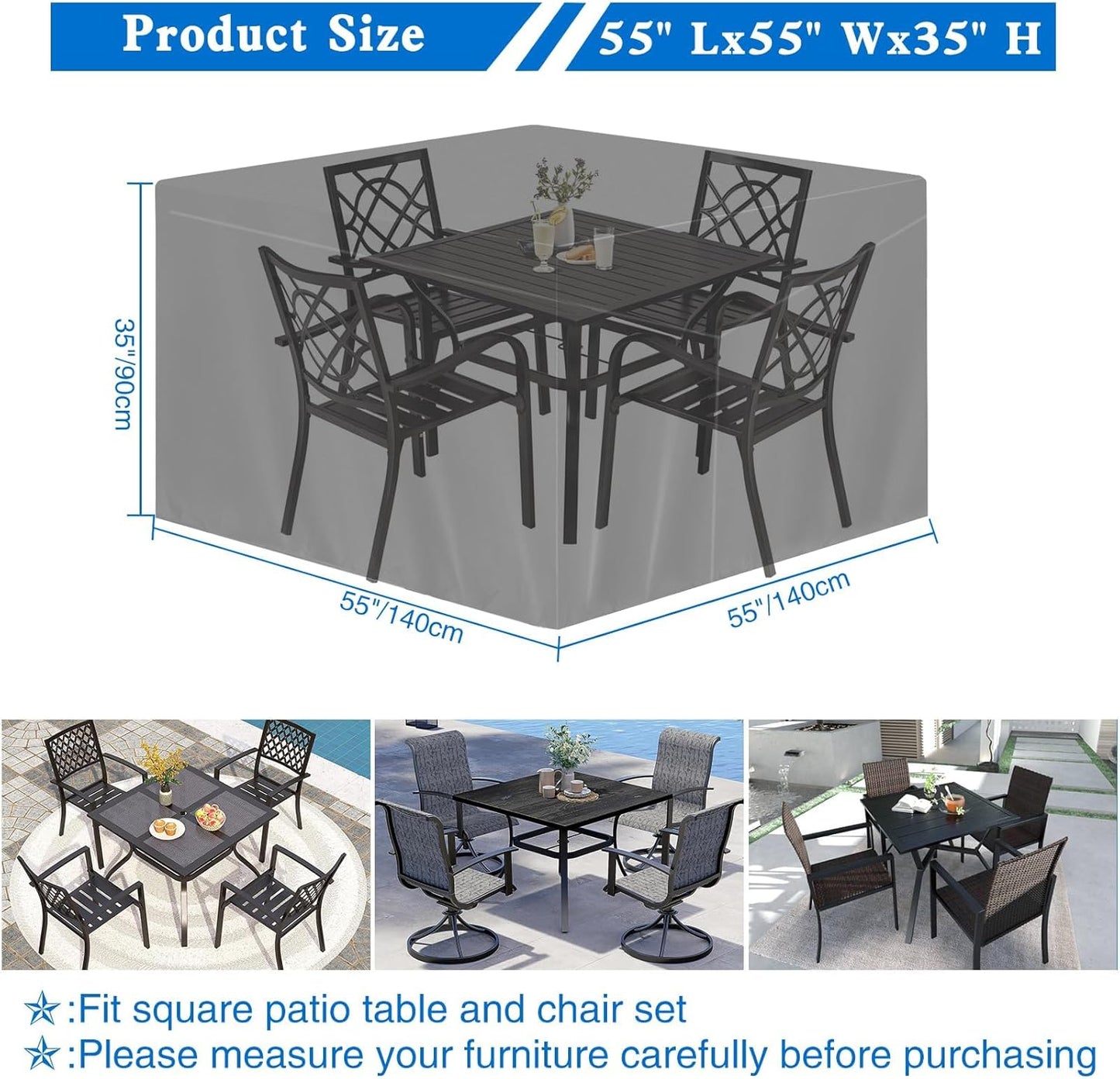 Wanocean Waterproof Patio Furniture Cover - 55" Outdoor Table & Chair Protector with Storage Bag
