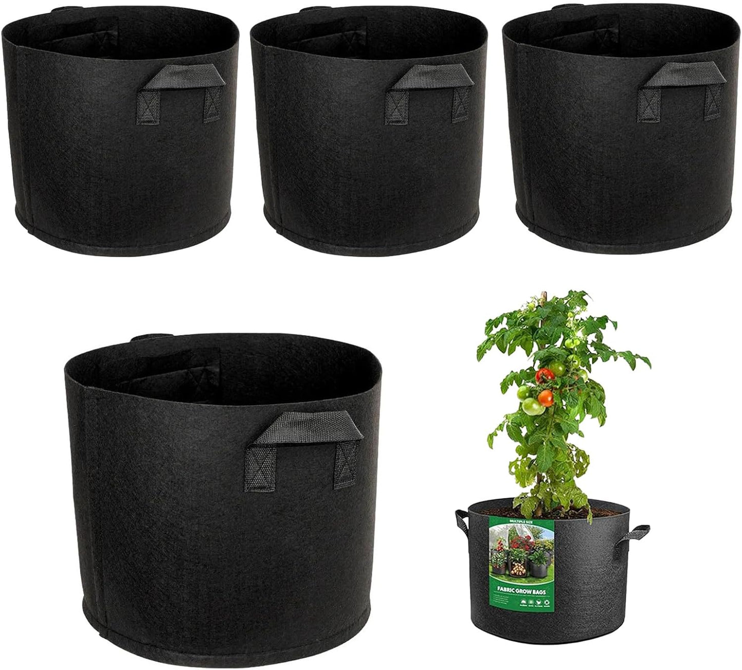 ROOUTEN 10 Gallon Grow Bags - Heavy Duty Aeration Fabric Pots with Handles | 4 Pack Set