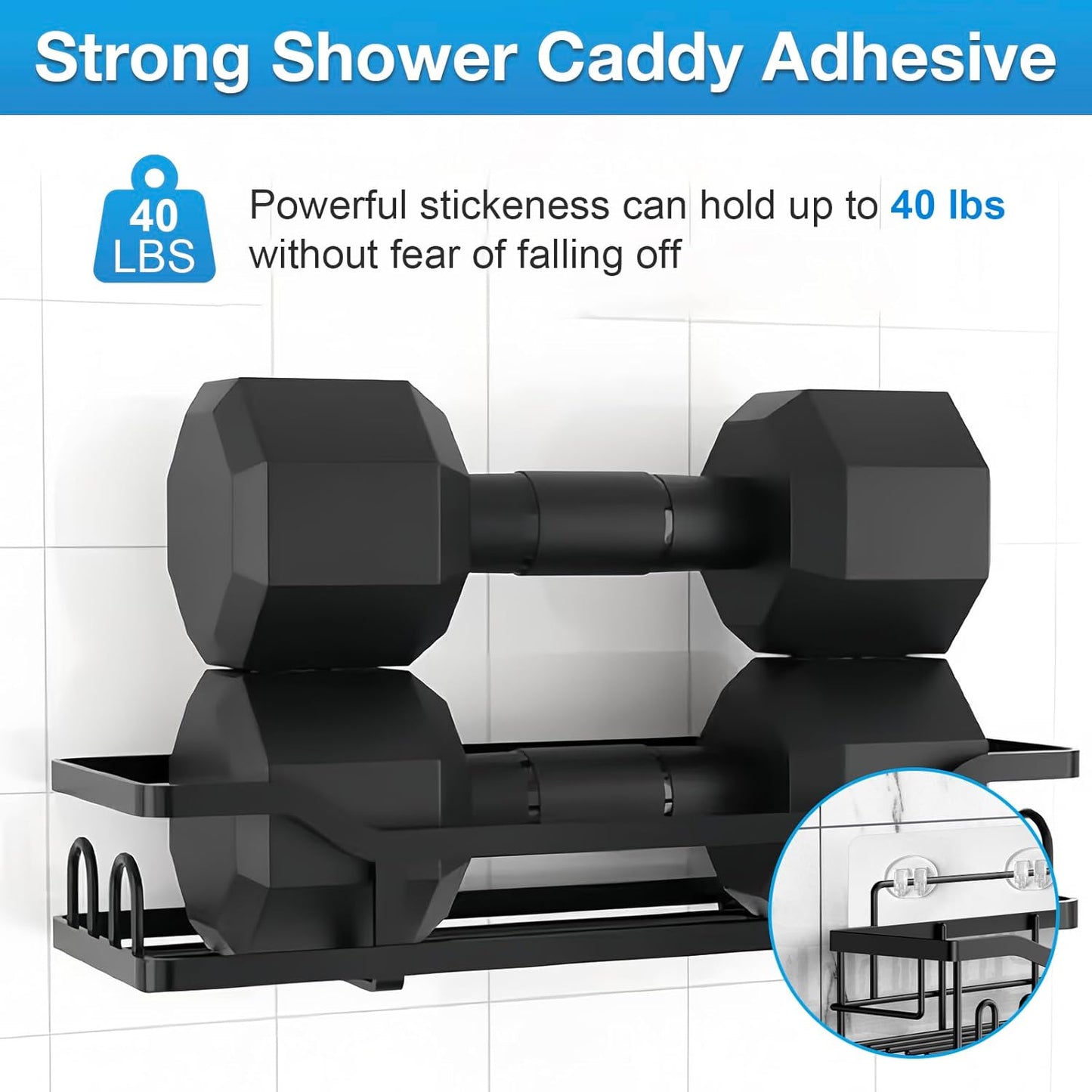 Skiennix Shower Caddy Adhesive Hooks - Strong Waterproof Adhesive for Organizers | 14 Pcs Mix Hooks