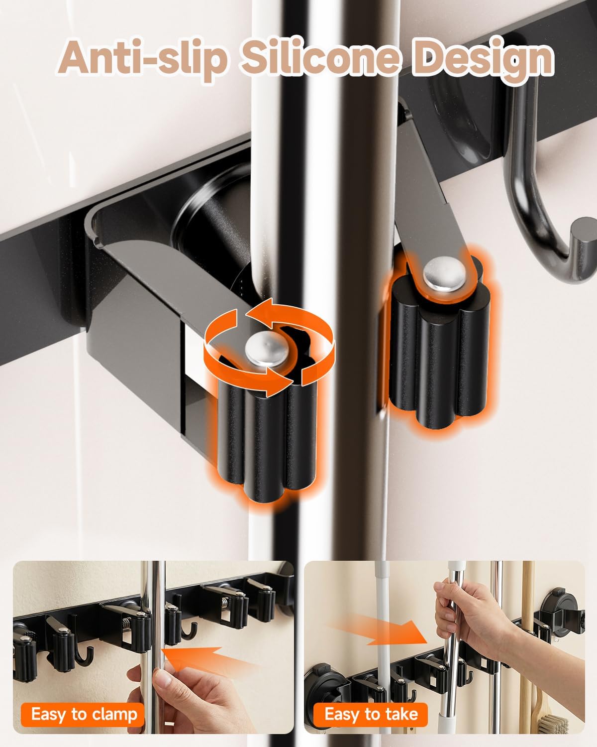 Upgrade Broom Holder Wall Mount by 2026 - Suction Cup Organizer with 4 Racks & 3 Hooks for Home