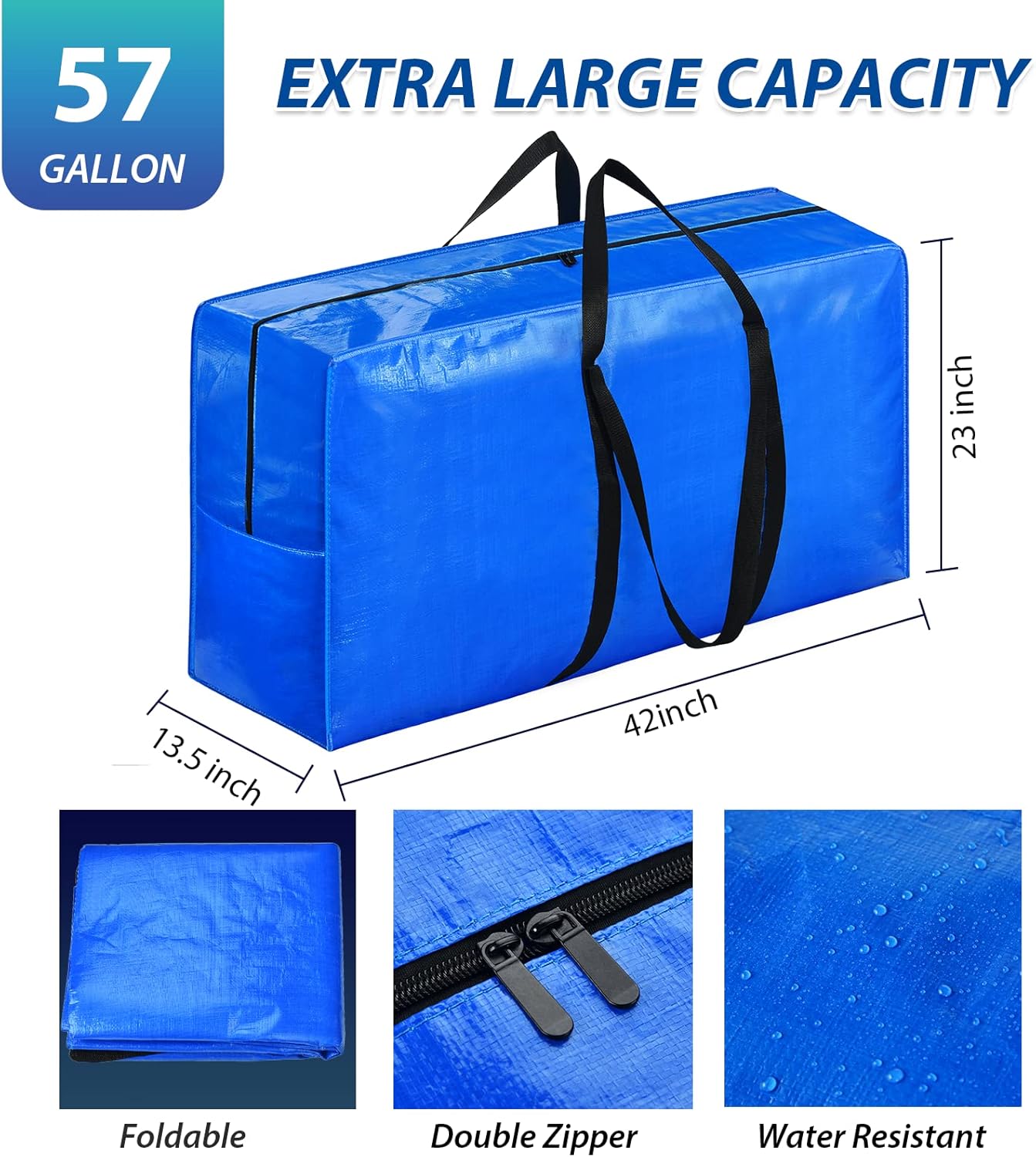 Jumbo Storage Bags by [Brand Name] - Heavy Duty 57 Gallon Moving Totes | Foldable Duffle for Travel & Holiday Decor - 2 Pack