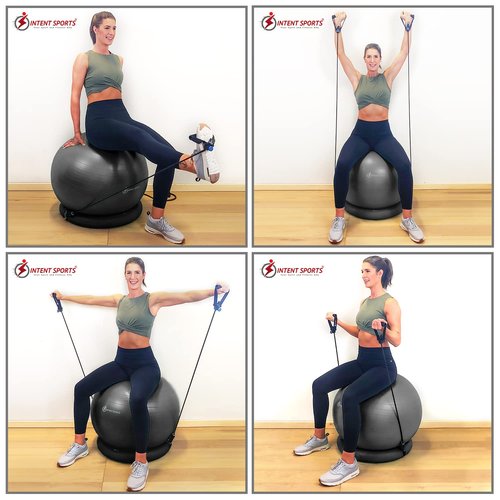 INTENT SPORTS Yoga Ball Chair – Stability Ball with Inflatable Stability Base & Resistance Bands, Fitness Ball for Home Gym, Office, Improves Back Pain, Core, Posture & Balance (65 cm)(Black)
