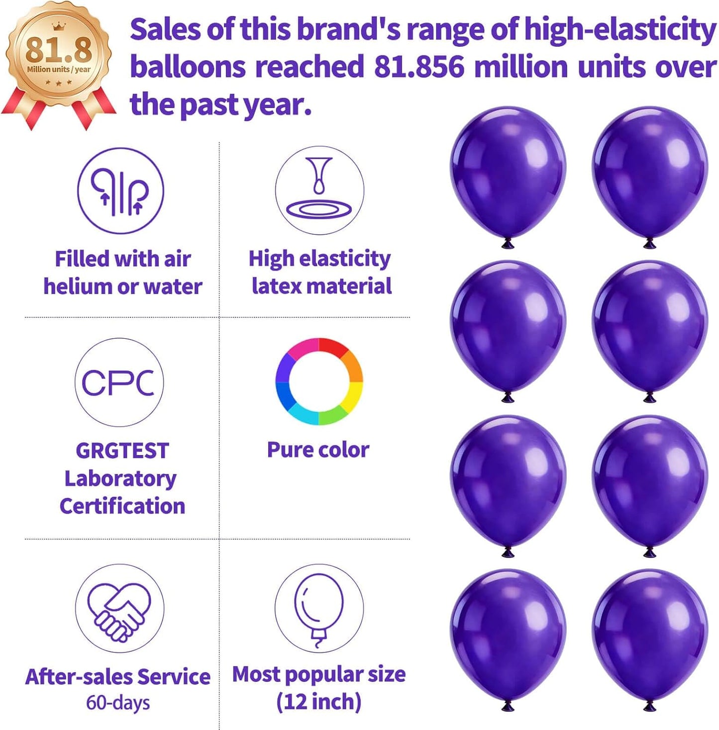 Purple Latex Balloons - 12 Inch, 110pcs for Birthday Party, Baby Shower & Wedding | Includes 2 Ribbons