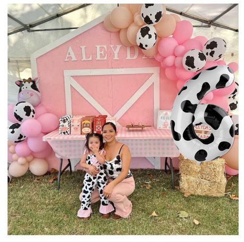Cow Print Number 14 Balloon 40 inch, 14 Number Balloons, 14th Cow Farm Barnyard theme Birthday Decorations for Girls Boys Kids, 14 Year Old Party Supplies