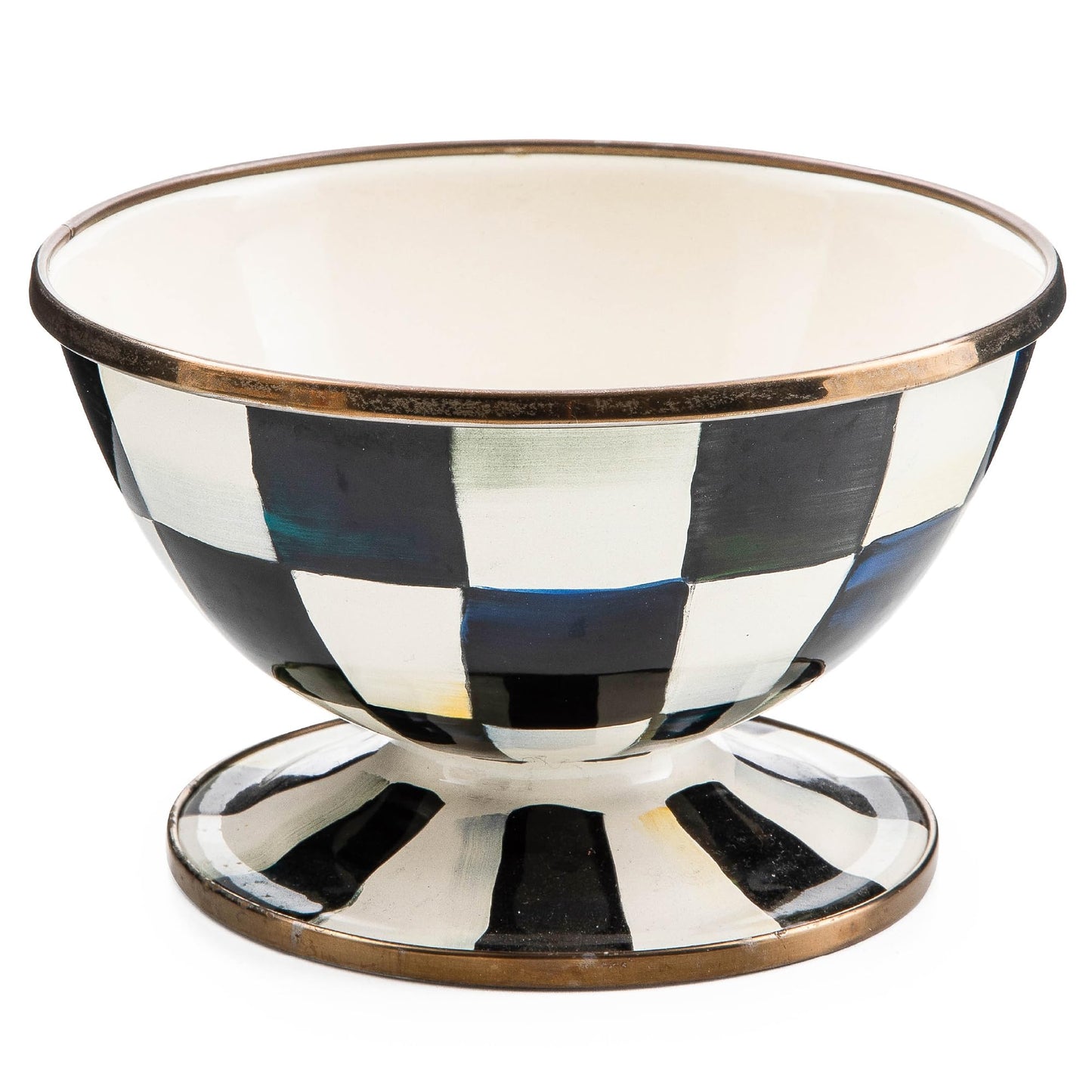 MACKENZIE-CHILDS Enamel Ice Cream Bowl, Serving Bowls for Entertaining, 2-Cup Capacity, Gray-and-White Sterling Check