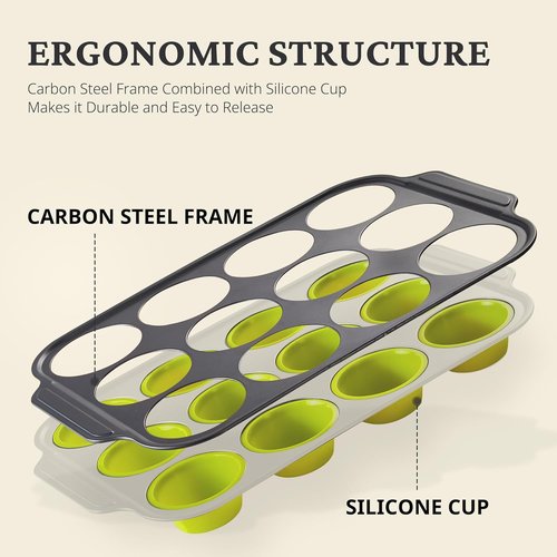 BRONYPRO Silicone Muffin Pans - Nonstick Egg Bite Maker & Cupcake Molds | 12 Regular Size, Lime Green