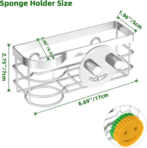 Cisily Smiley Sponge Holder - Stainless Steel Kitchen Sink Caddy with Suction Cup | Silver Scrubber Organizer