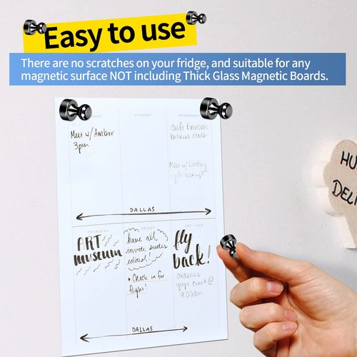 GOOZADA 24 Pack Black Fridge Magnets,Strong Refrigerator Magnets,Magnetic Push Pins for Whiteboard,Office,Classroom,Kitchen,Lockers