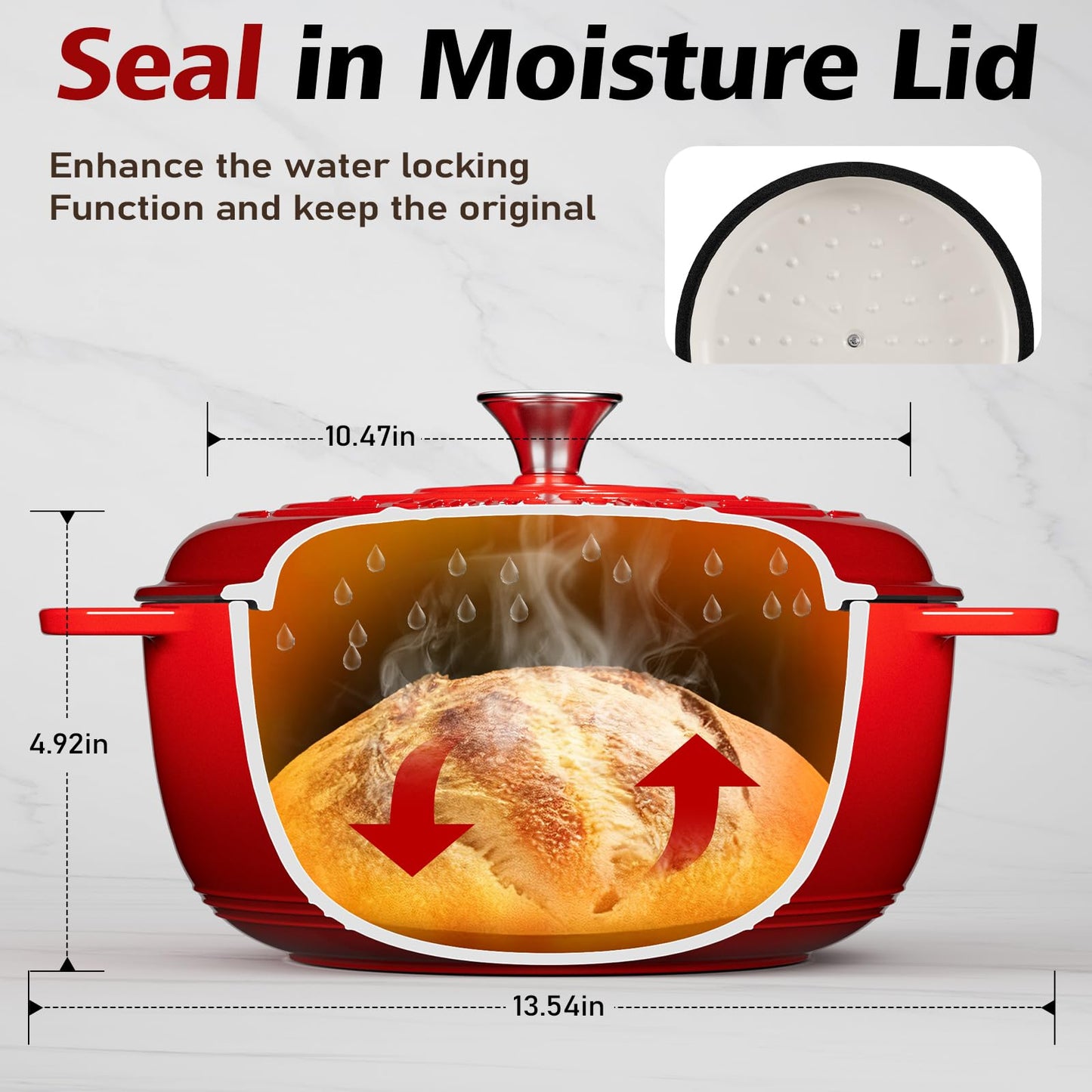 Umite Chef 6QT Enameled Cast Iron Dutch Oven with Lid, Versatile Heavy-Duty Cookware Pot for Baking Bread, Braising, Soups & Stews, Oven & Stovetop Safe with Heat Resistant Gloves（Red）