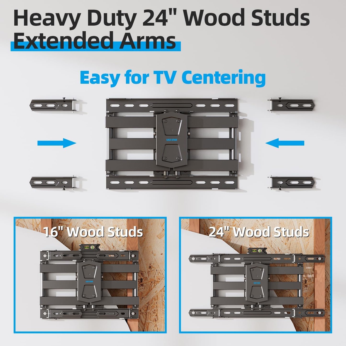 USX STAR Full Motion TV Wall Mount - Adjustable Swivel & Tilt for 42-86 Inch TVs | Supports 110 LBS, Max VESA 600x400mm