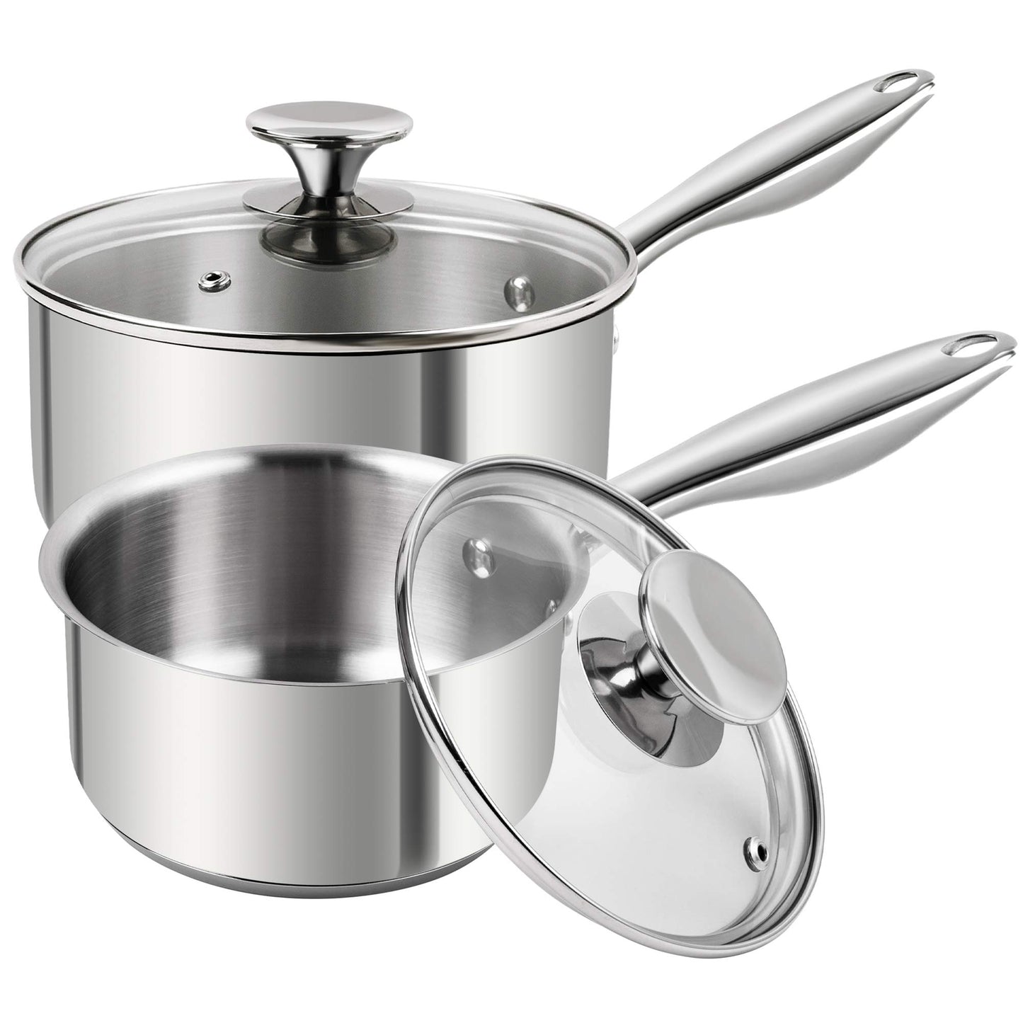 MICHELANGELO Stainless Steel Saucepan Set 1Qt & 2Qt, 18/10 Stainless Steel Pot Set, Induction Saucepan with Glass Lid, Dishwasher & Oven Safe (No Coating & Non-toxic)