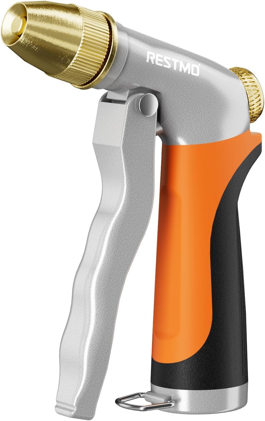 RESTMO Heavy Duty Metal Hose Nozzle - High Pressure Adjustable Spray for Garden, Car, and Patio | Orange