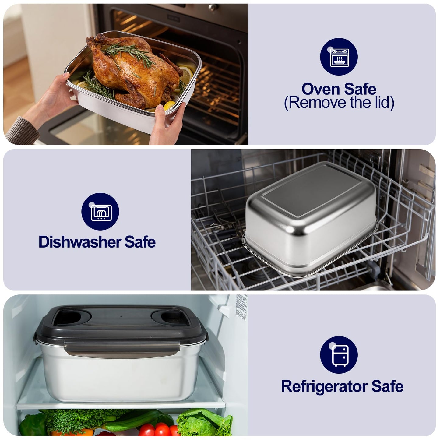 QCQHDU Stainless Steel Food Storage Containers, 7500 ML/ 254 oz / 32 Cup Large Food Storage Meal Prep Containers with Airtight Lids for Roasting Turkey, Chicken, Baking Casserole, Fruits, Party