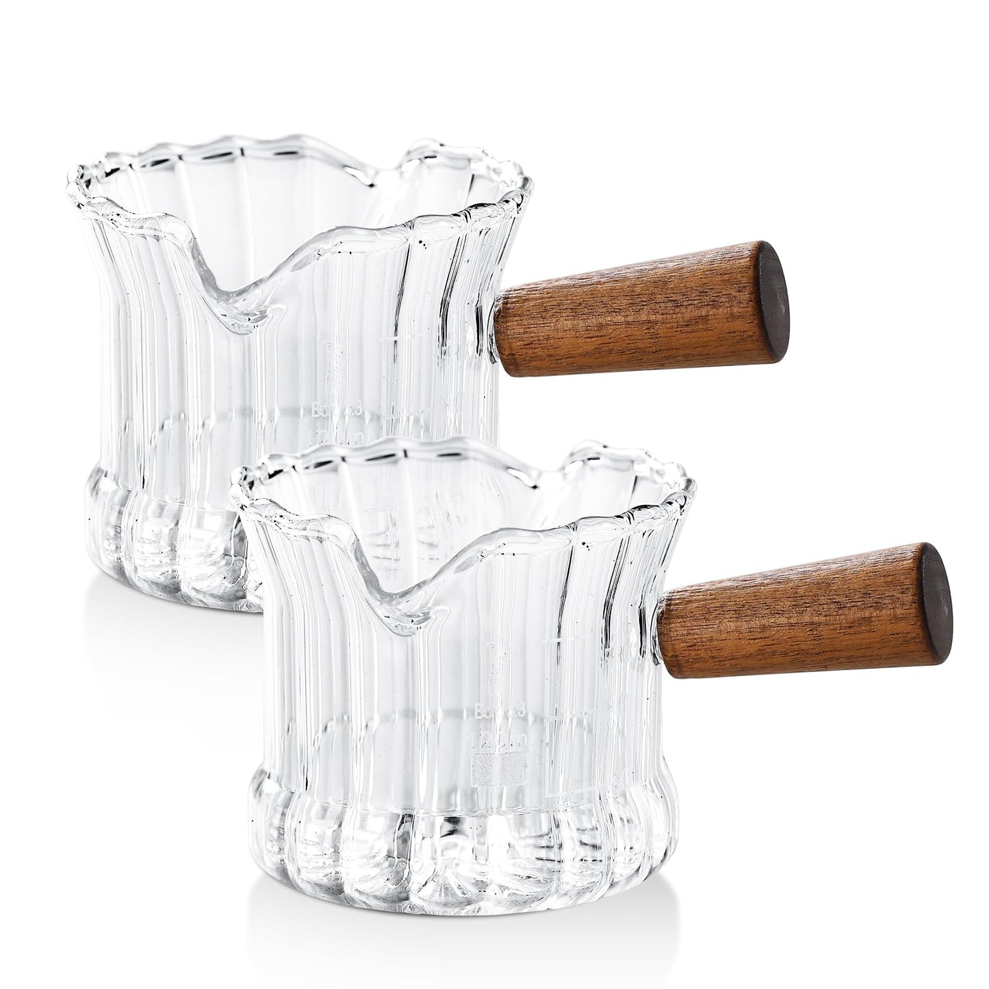Bincoo Espresso Shot Glass Set of 2, 120 ML Premium Espresso Cups with Handle and Dual-Scale, Espresso Shot Glass with V-Shaped Mouth. Each cup holds 120ML (4oz), ideal for single or double shots.