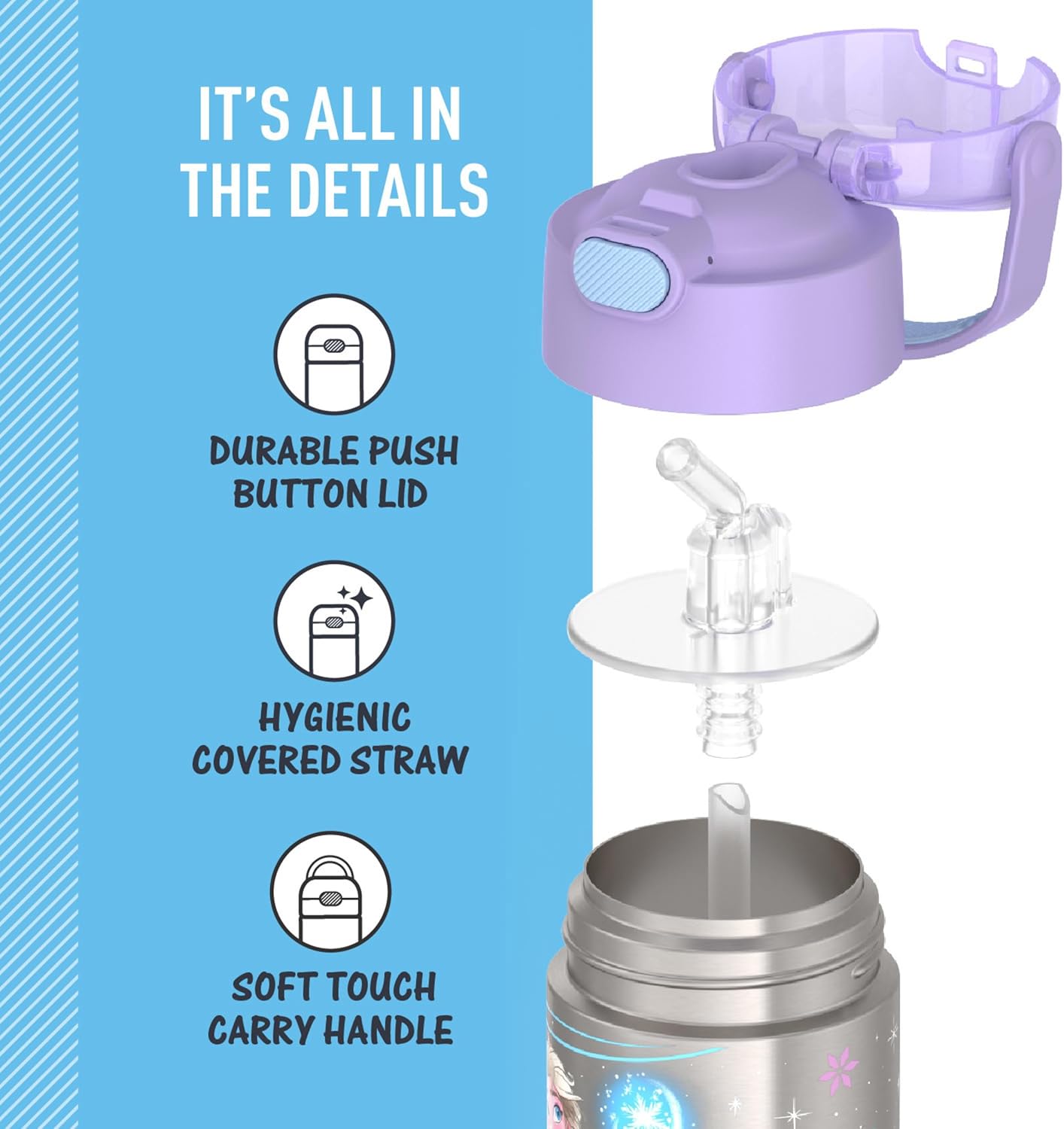 THERMOS FUNTAINER Water Bottle - 12 Ounce Kids Stainless Steel Vacuum Insulated with Straw | Frozen 2 Design