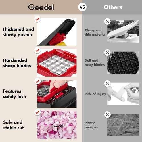 Geedel Vegetable Chopper - 4-in-1 Onion & Veggie Slicer Dicer with Container | Red Color