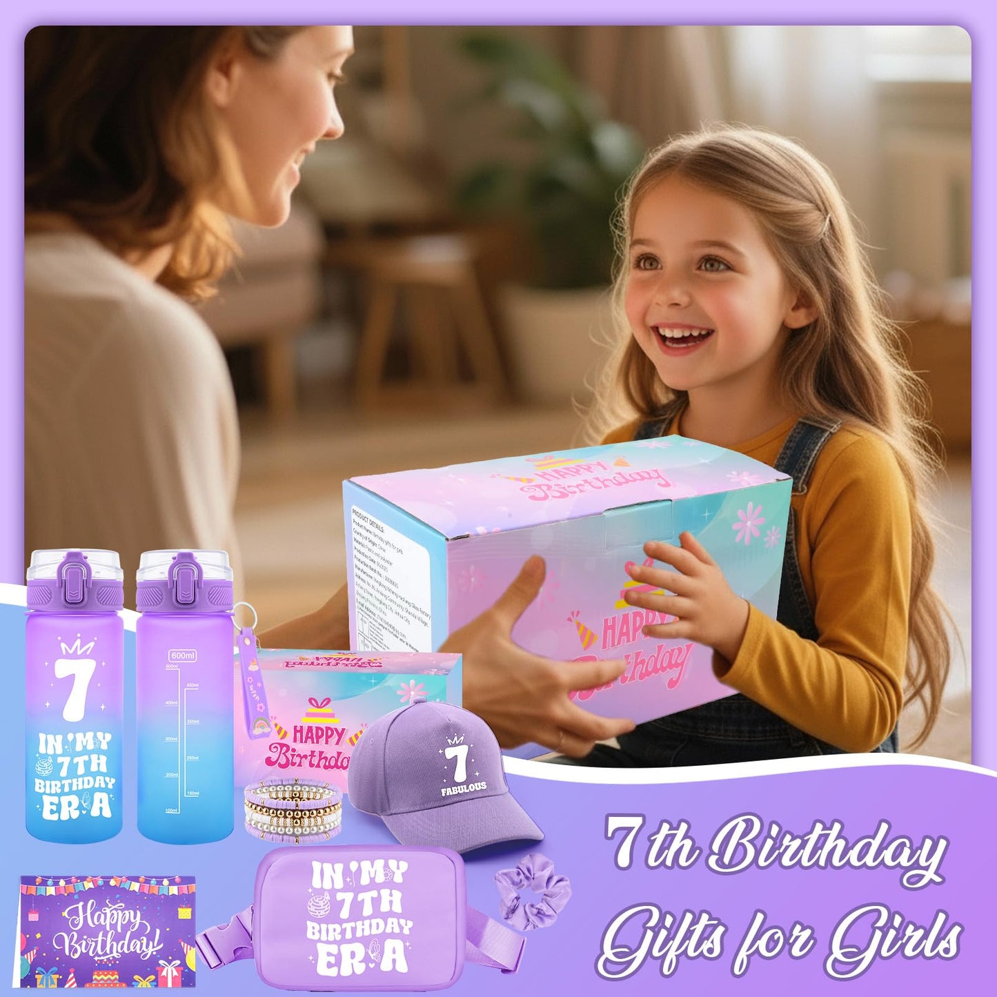 TOUPONS 7th Birthday Gifts for Girls, Best 7 Year Old Girl Birthday Gifts, Gift Ideas for Girl Age 7, Popular 7 Year Old Girls Christmas Easter Present, Happy 7th Birthday Decortaions for Her