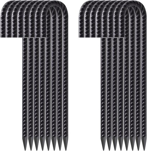 Feed Garden Heavy-Duty 12-Inch J Hook Rebar Stakes - Galvanized Steel Ground Anchors (16 Pack)