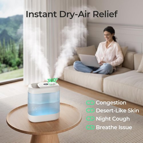 Homvana Humidifier - 5L Top Fill Cool Mist for Bedroom | Easy to Clean, Quiet 40H Runtime, Essential Oil Diffuser