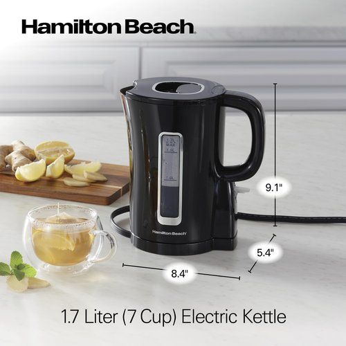 Hamilton Beach Electric Tea Kettle, Water Boiler & Heater, Cordless Serving, Auto-Shutoff & Boil-Dry Protection, 1500 Watts for Fast Boiling, 1.7 Liter, Black (41038G)