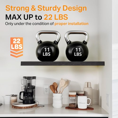 BAYKA Floating Shelves - Rustic Wall-Mounted Wood Shelves for Storage & Decor | Set of 3 (Black, 22.5 Inches)