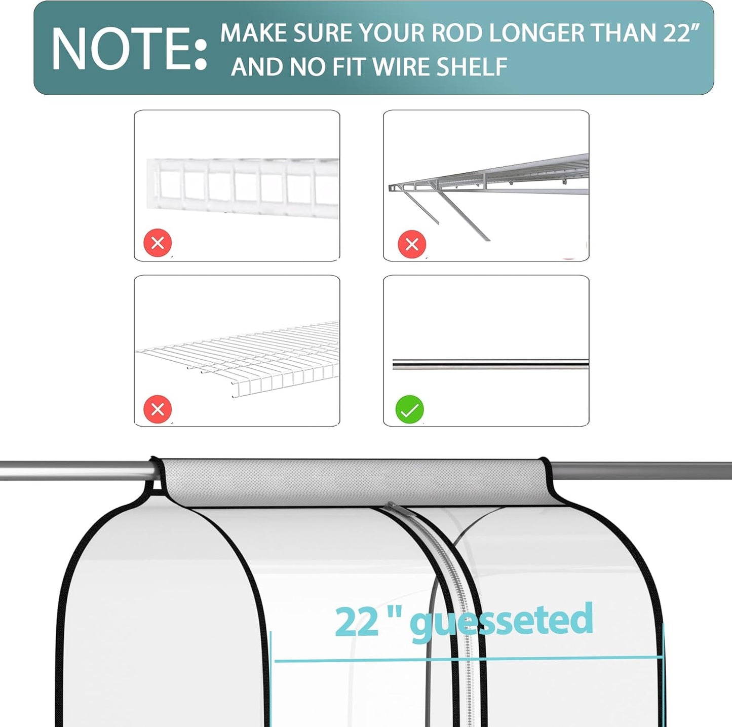 Liuoud 22” Garment Bags - Clear Hanging Clothes Covers for Closet Storage | 2 Pack, 60” Long