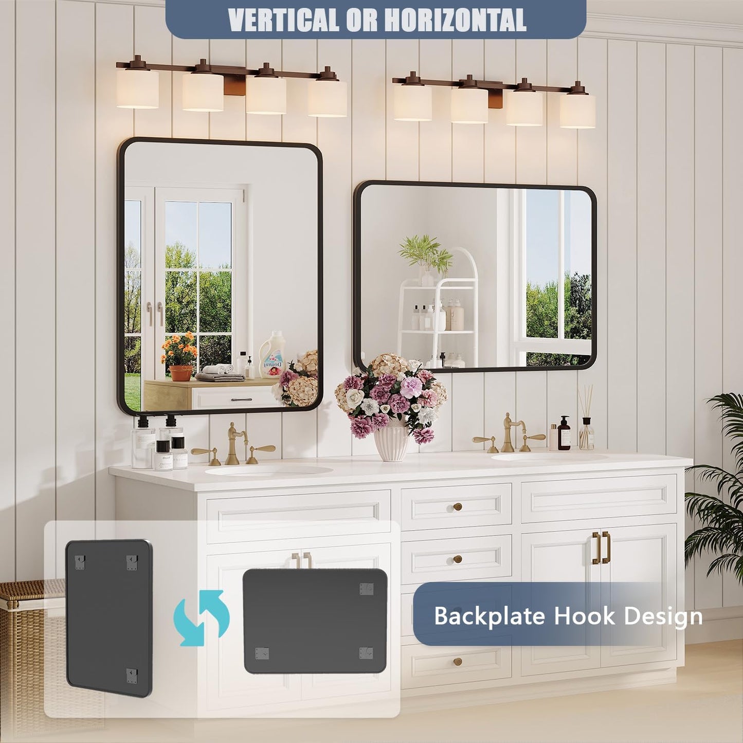 Regine Switzerland Black Bathroom Mirror - 22x30 Rectangular Wall-Mounted Vanity Mirror with Matte Aluminum Frame & Shatterproof Glass