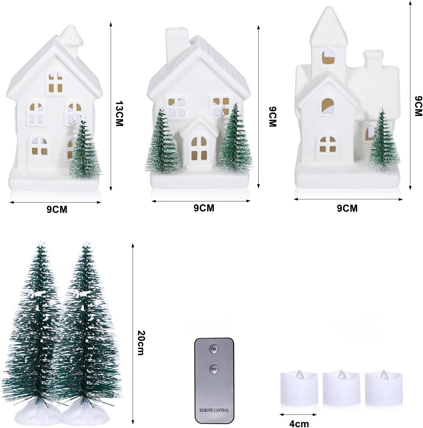 Skiennix Christmas Village Set - 5PCS LED Lighted Ceramic Houses & Decorative Trees | Home Decor