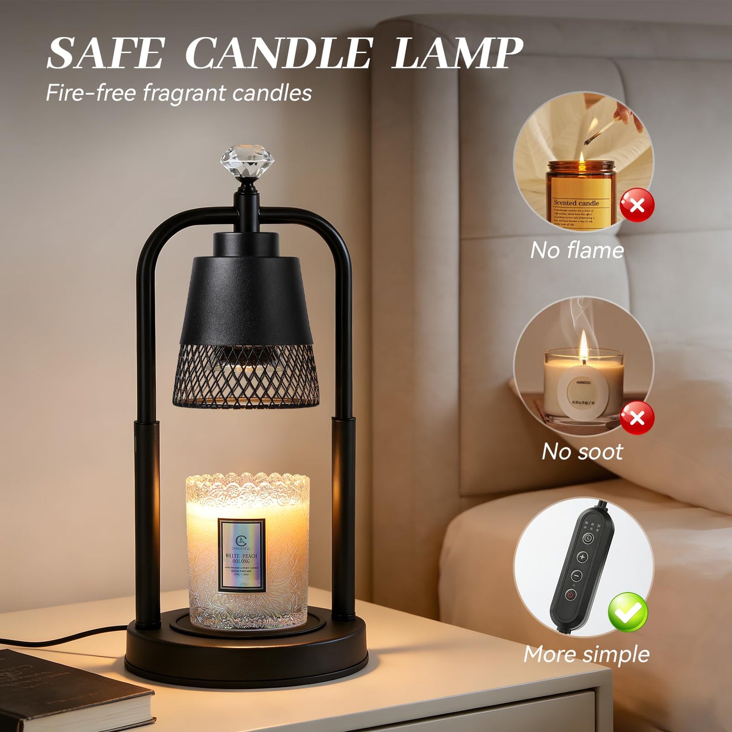 Candle Warmer Lamp with Timer Dimmer Dual Pole Height Adjustable Candle Warmer Gifts for Women Wax Melt Warmer for Scented Jar Candles Birthday Gift for Mom Mothers Day House Warming New Home Decor