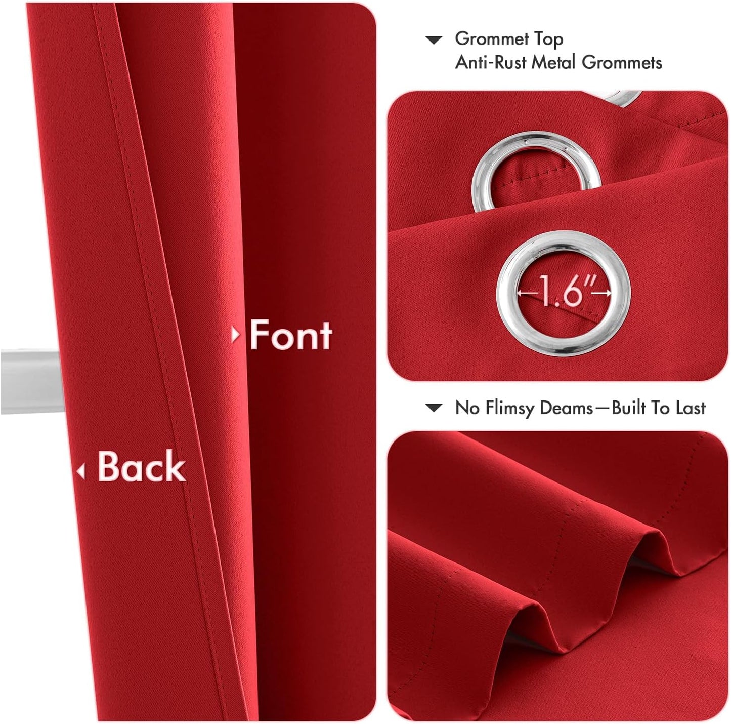MIULEE Blackout Curtains - Christmas Red Thermal Insulated Drapes | 45-Inch Grommet Top, 2 Panels
