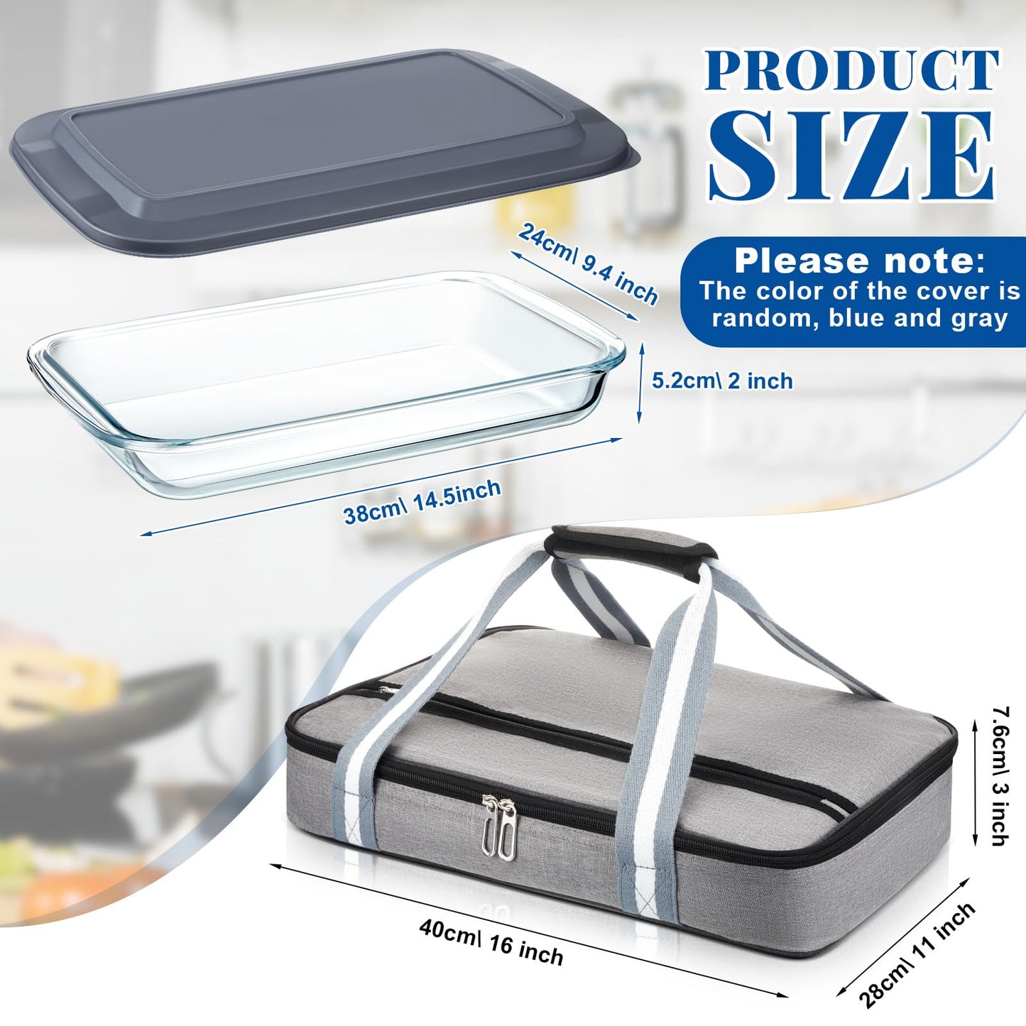 FoldTier Glass Baking Dish with Lid Glass Casserole with Carrier 9 x 13 Inch Insulated Bag for Hot or Cold Food Deep Casserole Dish for Oven Potluck Party Picnic Cookouts