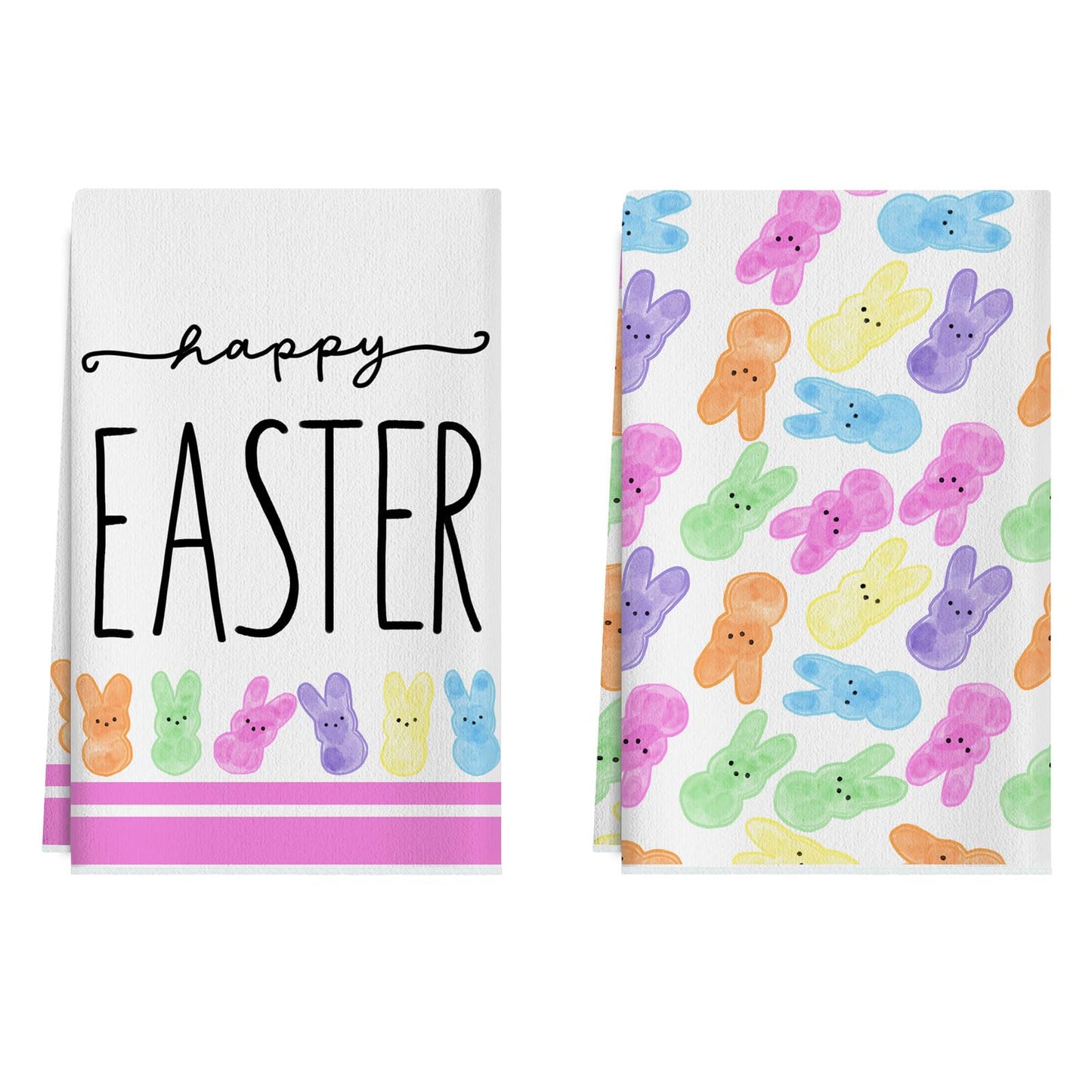 XCHI Happy Easter Colorful Cute Bunny Rabbits Easter Kitchen Towels Dish Towels 18x26 Inch Home Decorations Hand Towels Set of 2 Drying Dishcloth