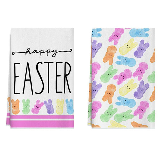 XCHI Happy Easter Colorful Cute Bunny Rabbits Easter Kitchen Towels Dish Towels 18x26 Inch Home Decorations Hand Towels Set of 2 Drying Dishcloth