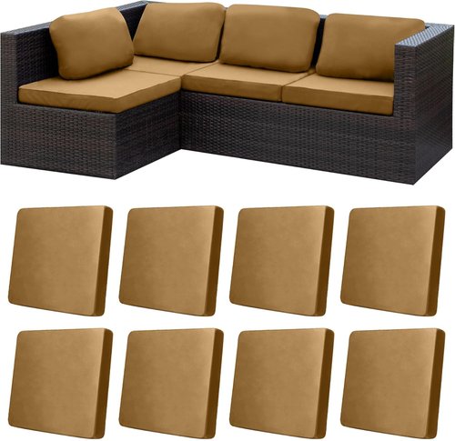 BIETYONE Stretch Patio Cushion Covers - 8Pcs Washable Outdoor Sofa Slipcovers | Camel Color