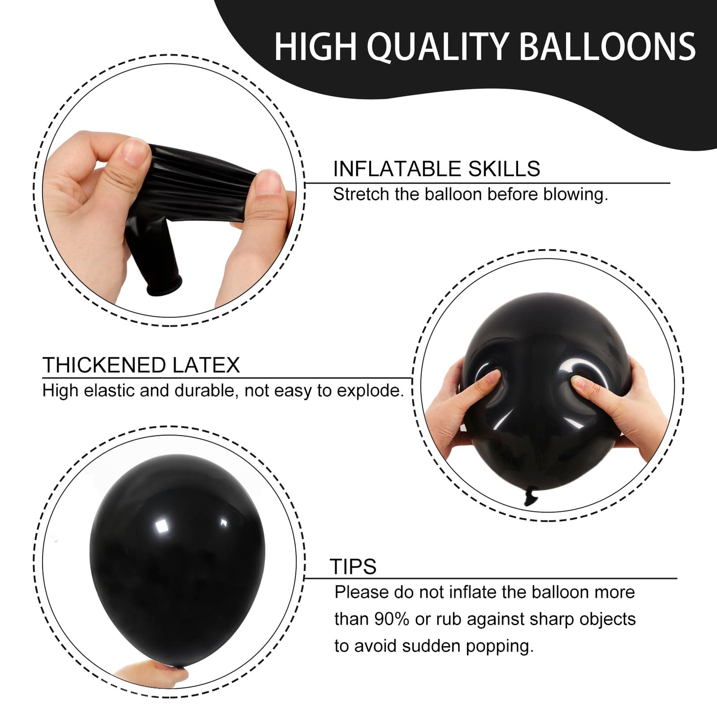 RUBFAC Black Balloons for Balloon Arch 129pcs Different Sizes Pack of 18 12 10 5 Inch Garland Kit, Latex Halloween Balloons for Party Decorations Birthday Wedding Decor
