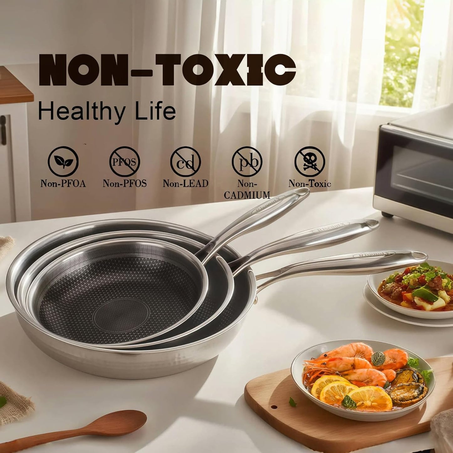 Skiennix Hybrid 8-Inch Stainless Steel Non-Stick Skillet | PFOA-Free, Dishwasher & Oven Safe