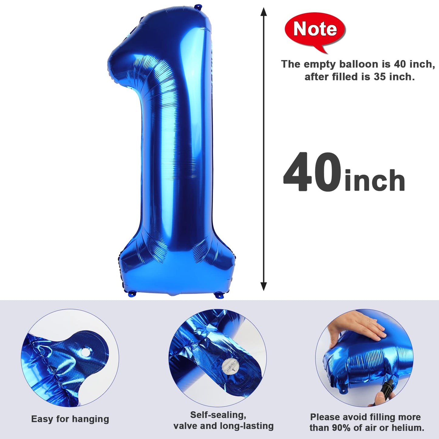 Number Balloons 40 Inch Dark Blue 1, Big One Balloons for 1st Birthday For Girl Boy 11 21 31 Balloons for Wedding, Celebration Party, Graduations