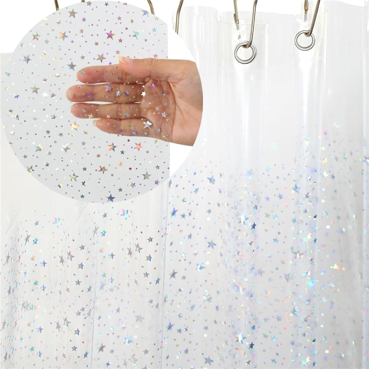 Riyidecor Clear Shower Curtain Liner - Holographic Iridescent Design | 72" x 72" Waterproof with Hooks