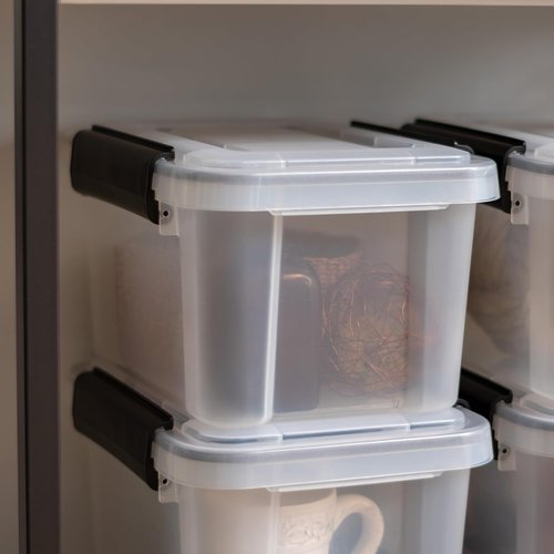 IRIS USA WeatherPro 6 Qt Storage Bins - BPA-Free Plastic with Tight Seal & Lids | Stackable Clear/Black 6-Pack