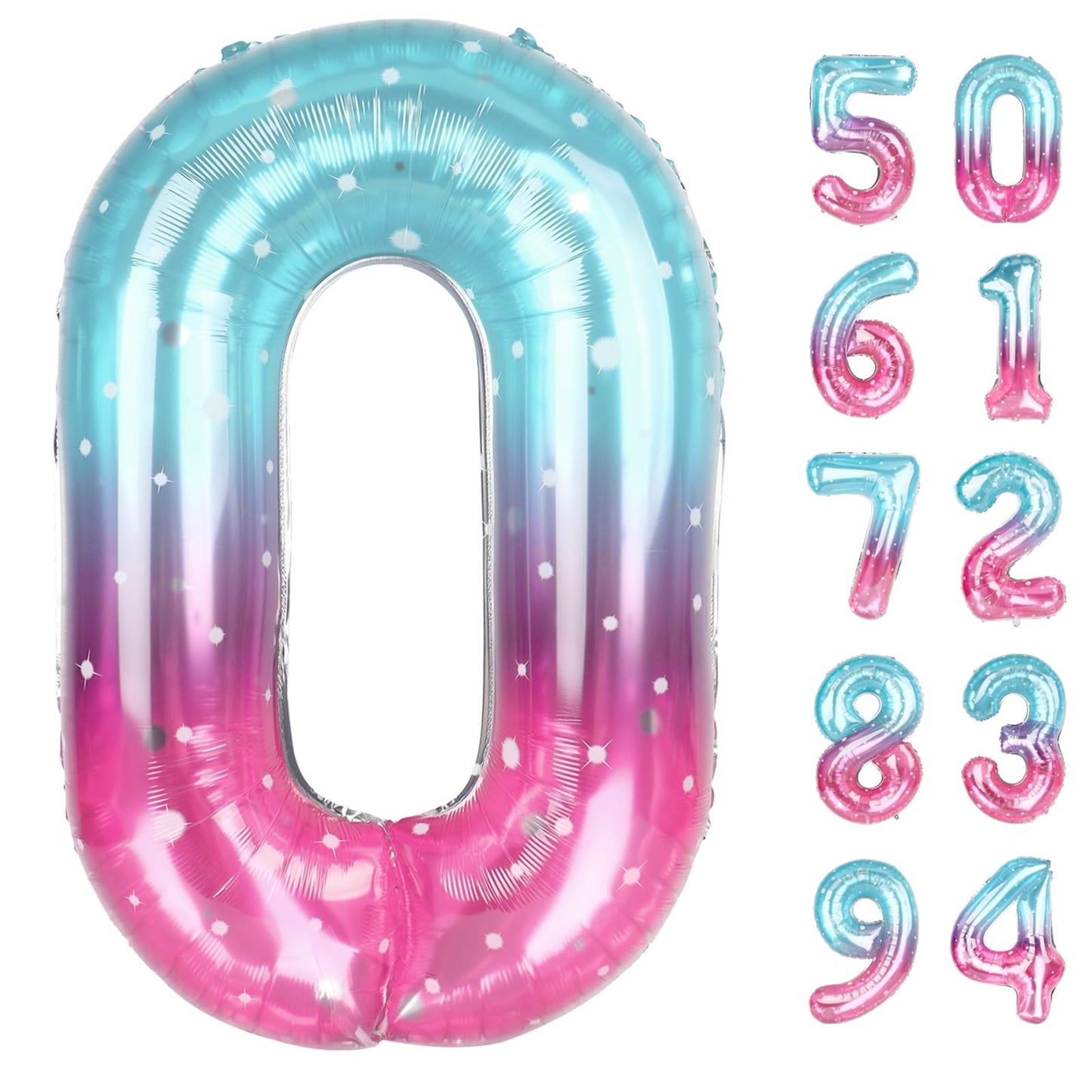 Starry Sky Number Balloon 40 Inch, 0 Number Balloons, 10 20 30 40 50 Numbers Balloon Birthday Decorations, Party Supplies for Women