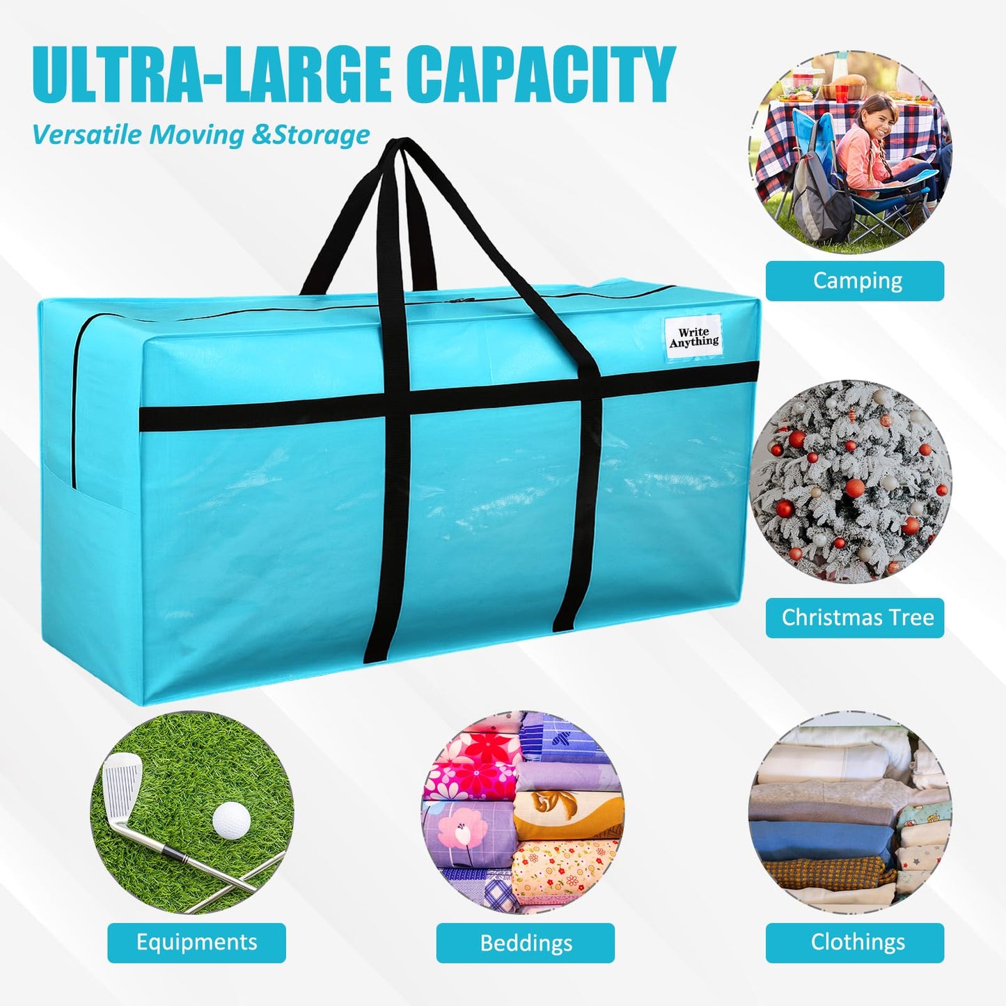 Windyun 4 Pack 69 Gallon Extra Large Moving Bags XXL Heavy Duty Storage Bag with Strong Zipper Handle Jumbo Big Tote Box Foldable for College Dorm Travel Clothes Duffle Blanket Pillow(Lake Blue)