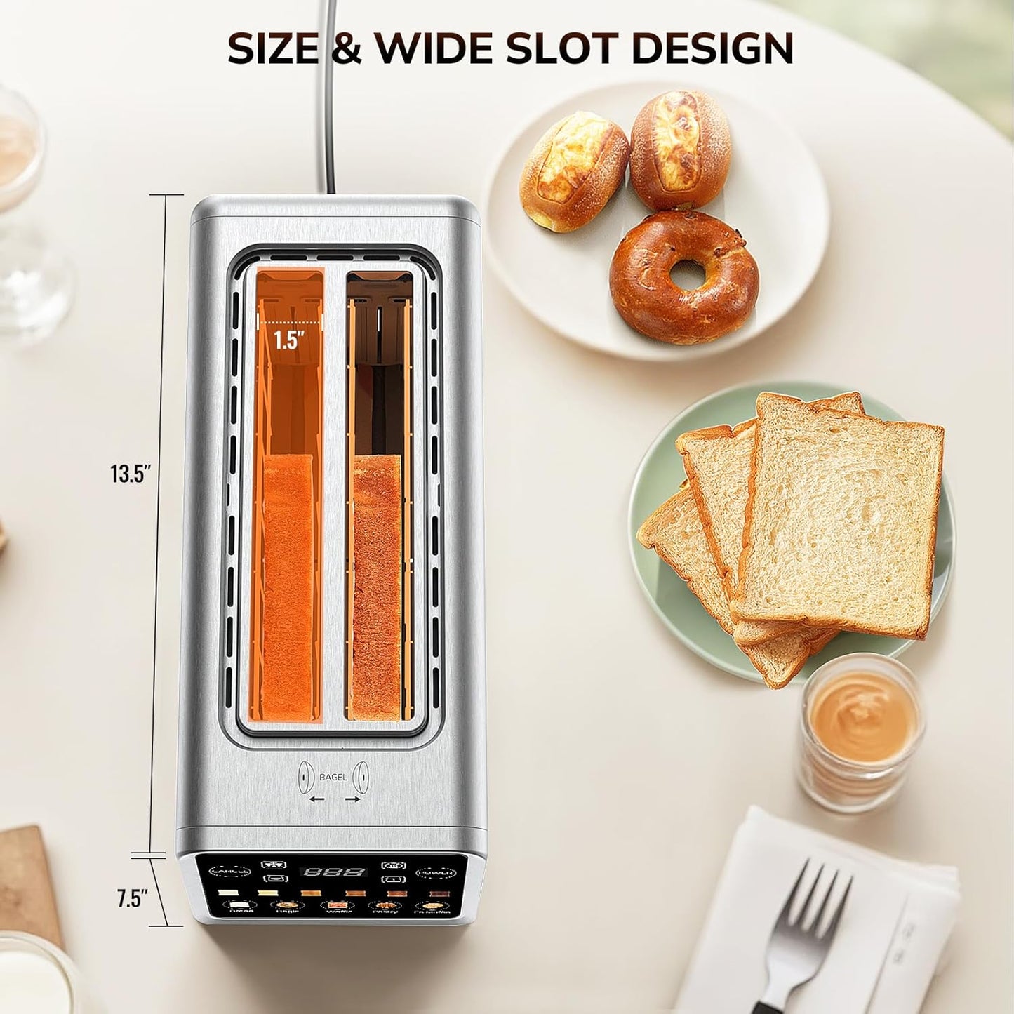 Keenstone 4-Slice Digital Smart Toaster - Touchscreen, Memory Function, Reheat & Defrost | Stainless Steel