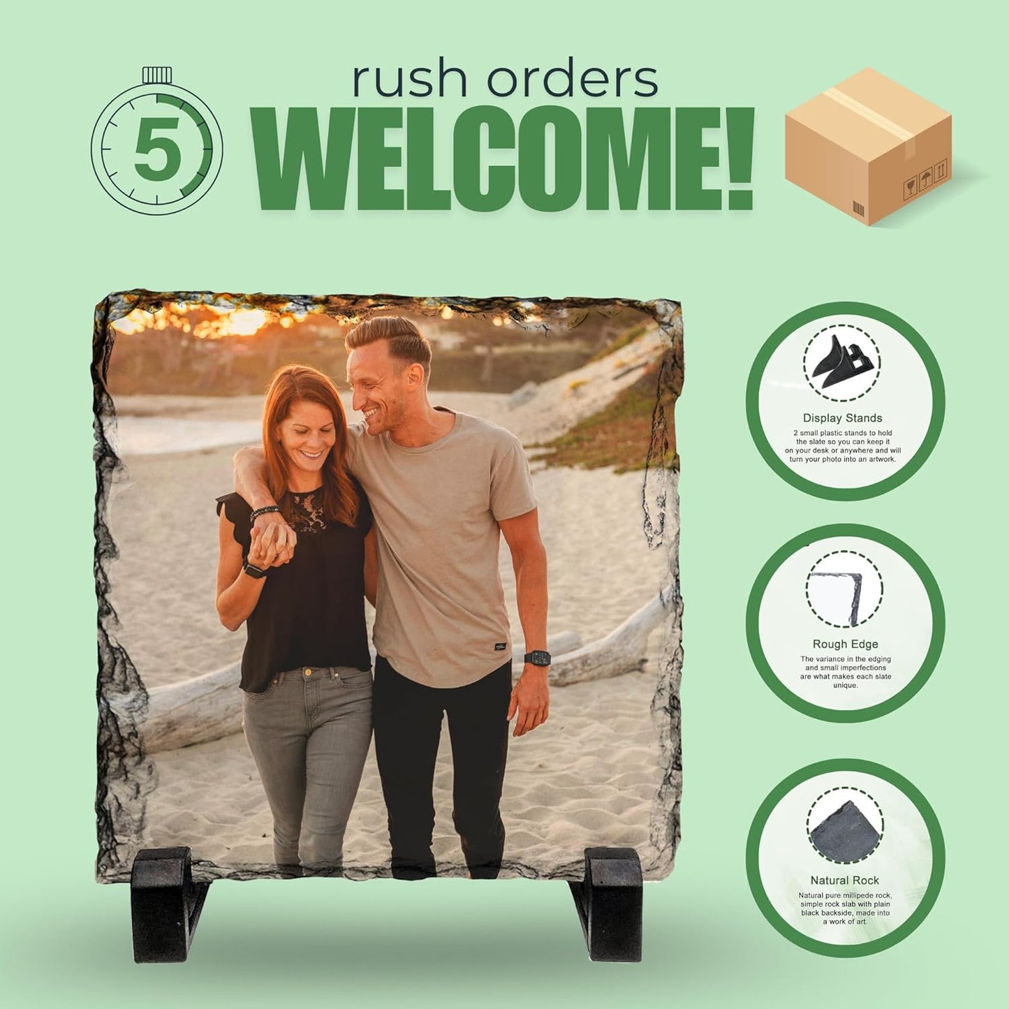 Skiennix Personalized Photo Rock Slate Frame - Custom Stone Plaque for Memorable Gifts | Perfect for Weddings, Birthdays, and Memorials