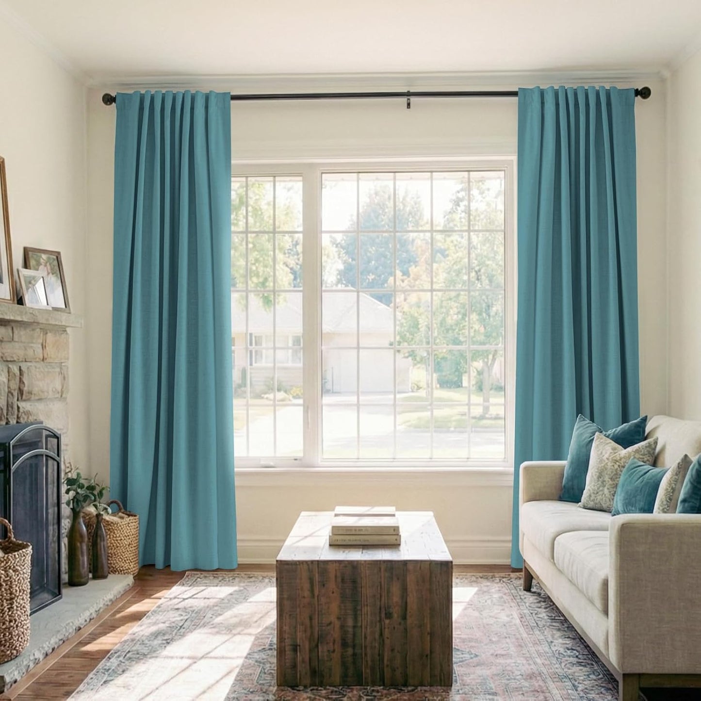 Skiennix Blackout Curtains - 100% Blackout Thermal Insulated Drapes, 50" W x 90" L, Dark Cyan - 2 Panels Set