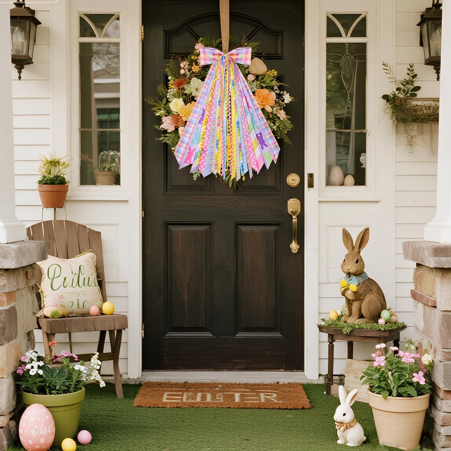 Pastel Easter Wreath Sash by [Brand Name] - Decorative Ribbon Bundle for Spring Door Decor | 1 Pack
