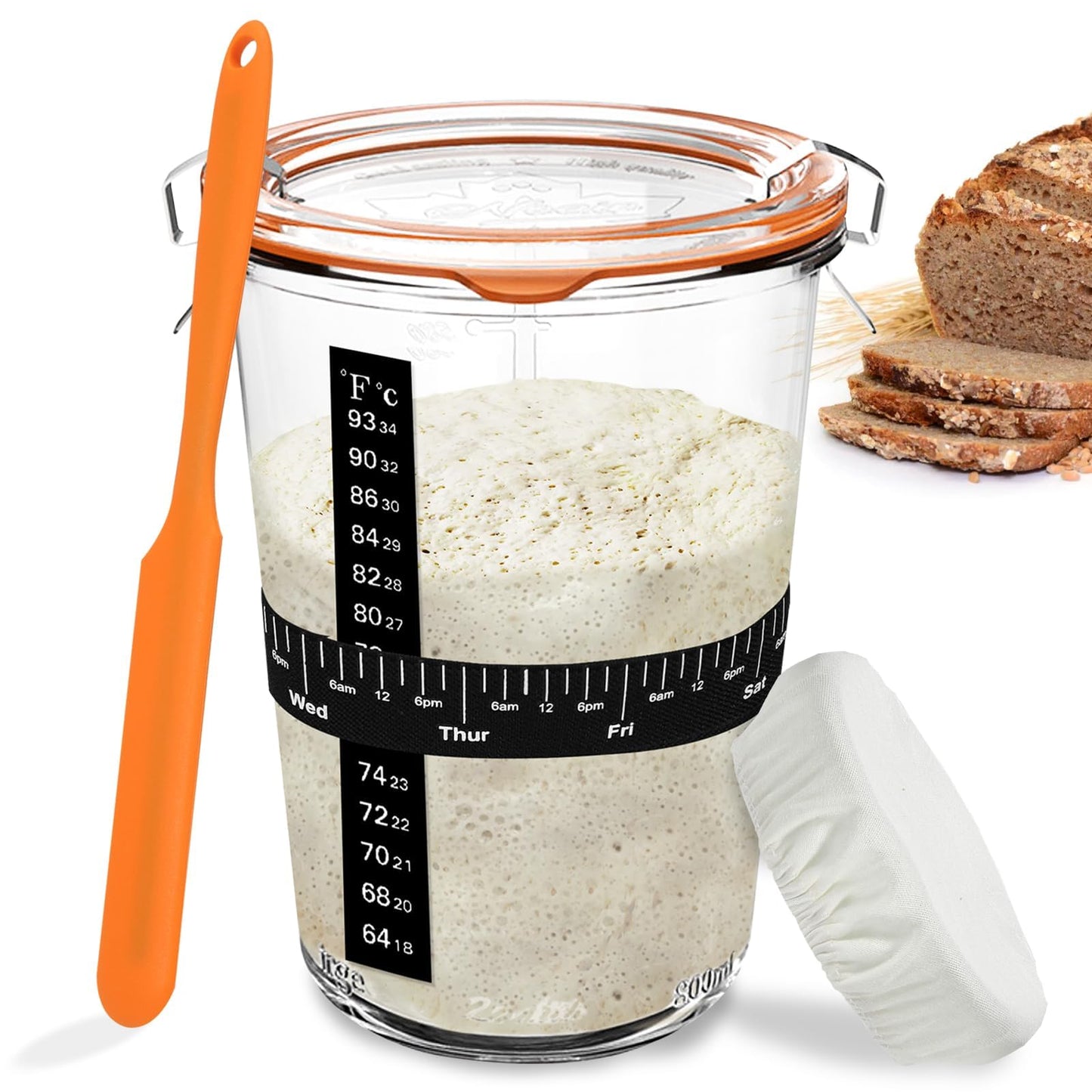 POLYHNIA Sourdough Starter Jar, Sourdough Jar Wide Mouth, Sourdough Starter Kit, Sourdough Starter Jars Glass Easy Fermentation, Reusable 27 oz Sourdough Bread Baking Supplies for Bakery Lover