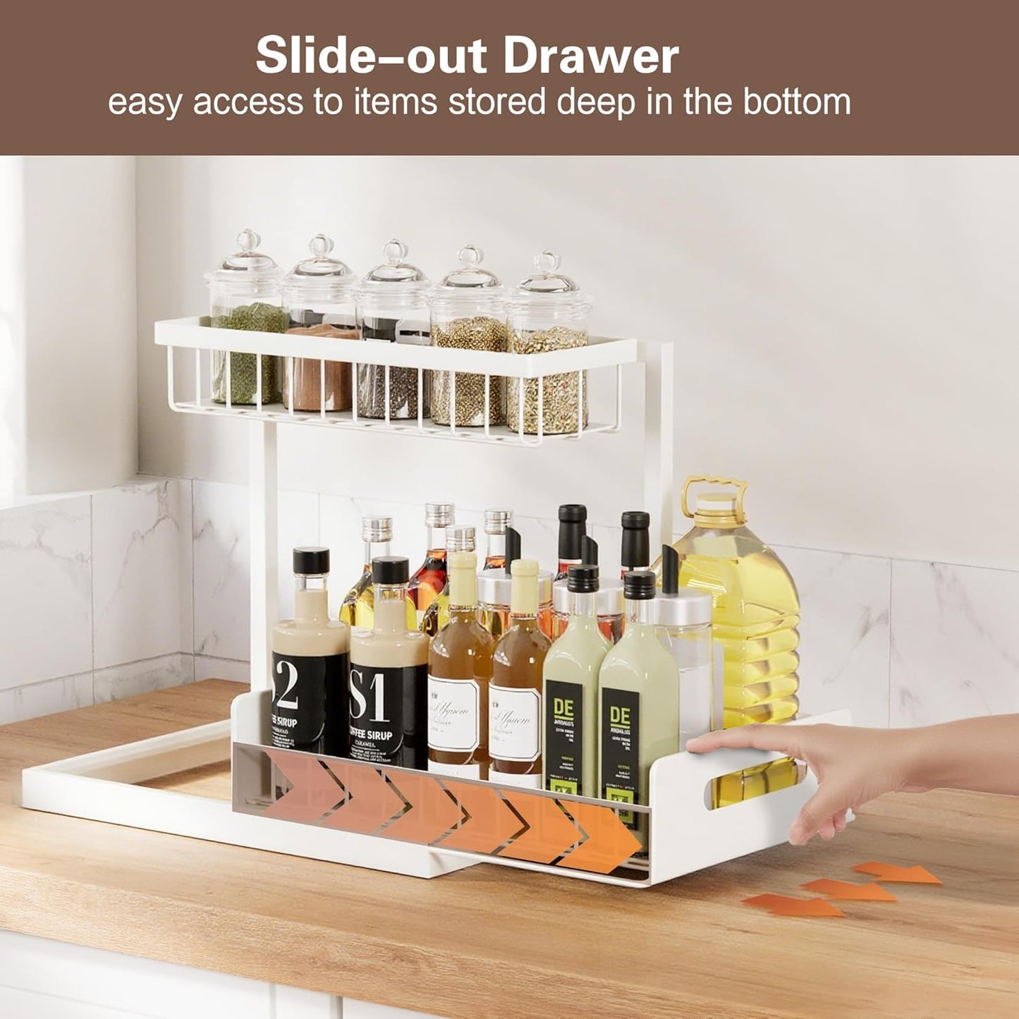 VUSIGN 2-Tier Under Sink Organizer - Slide-Out Cabinet Storage Shelf | 2 Pack, White