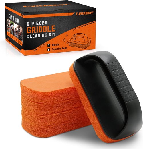 Blackstone 6-Piece Griddle Cleaning Kit - Non-Scratch Scouring Pads with 5 Scrubber Pads & Handle