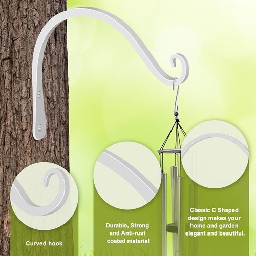 FEED GARDEN Heavy Duty Plant Hooks - 8 Inch Wall-Mounted Brackets | 44lb Capacity Steel Hangers in White